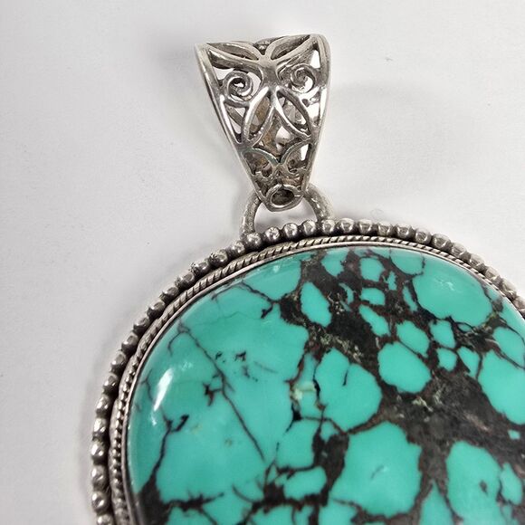 Sterling Silver Large Turquoise Pendant Heavy 42g Teardrop Beautiful - Picture 3 of 9